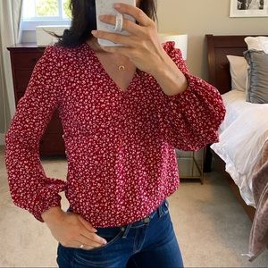 Floral wrap front blouse with side button detail